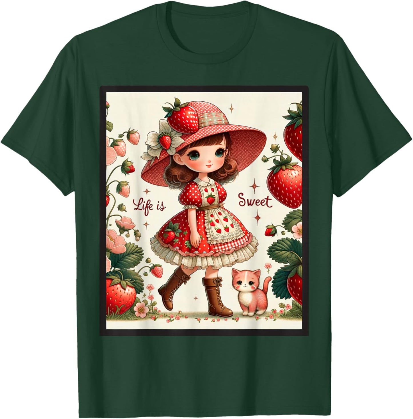 Cute Life Is Sweet Strawberry Cake Vintage Berry Garden T-Shirt - T-Shirt | Forest