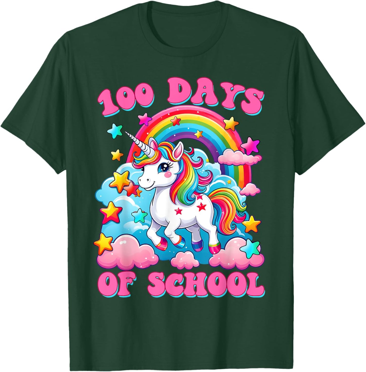 100 Days of School Unicorn Girls Cute 100th Day of School T-Shirt - T-Shirt | Forest