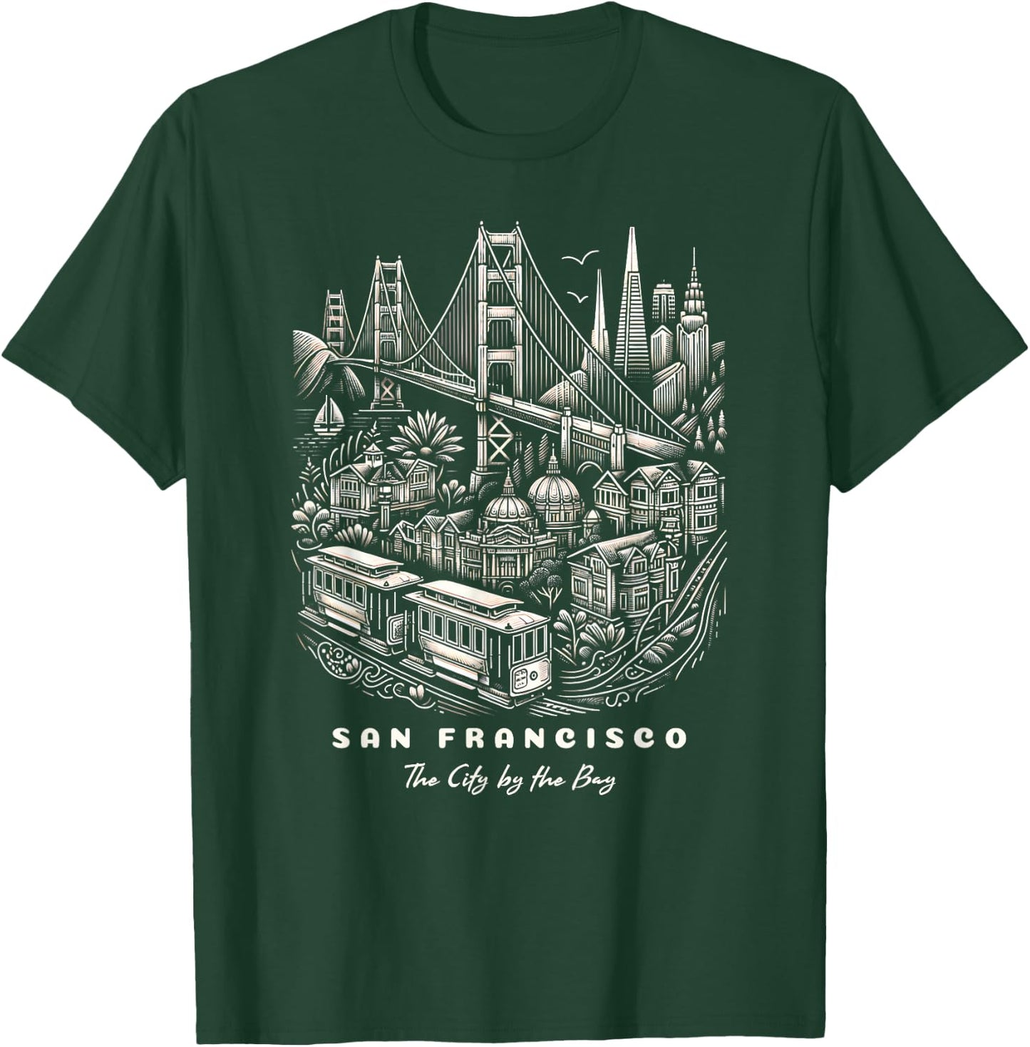 San Francisco SF Bay Area California Skyline and Golden Gate T-Shirt - T-Shirt | Forest