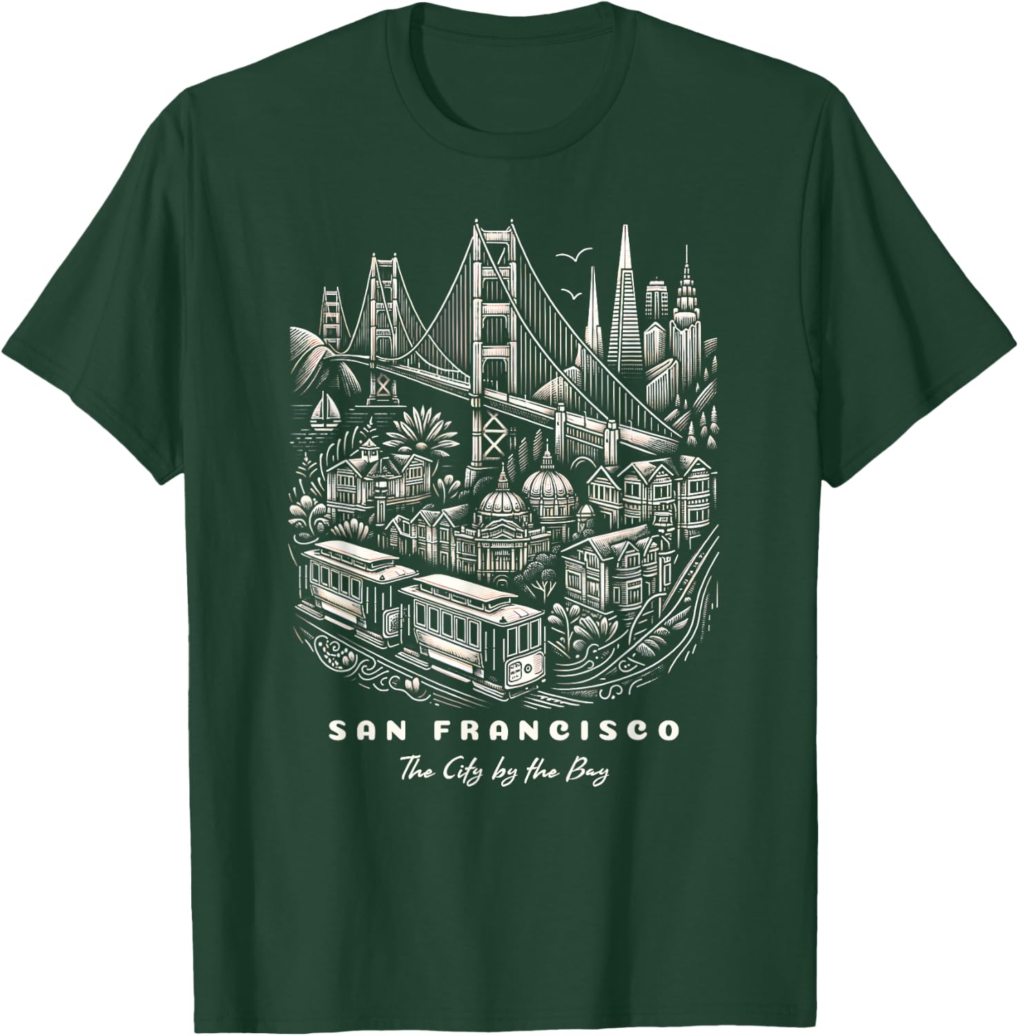 San Francisco SF Bay Area California Skyline and Golden Gate T-Shirt - T-Shirt | Forest