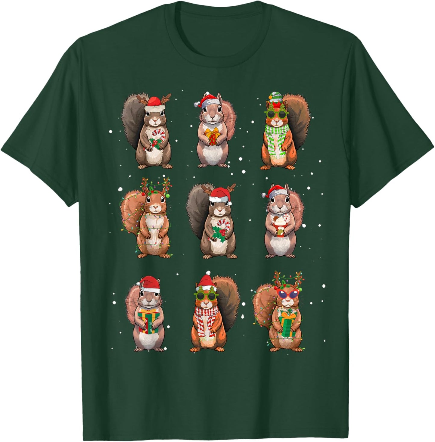 Squirrels Christmas Lights Decor Funny Squirrel Lover Pajama T-Shirt - T-Shirt | Forest