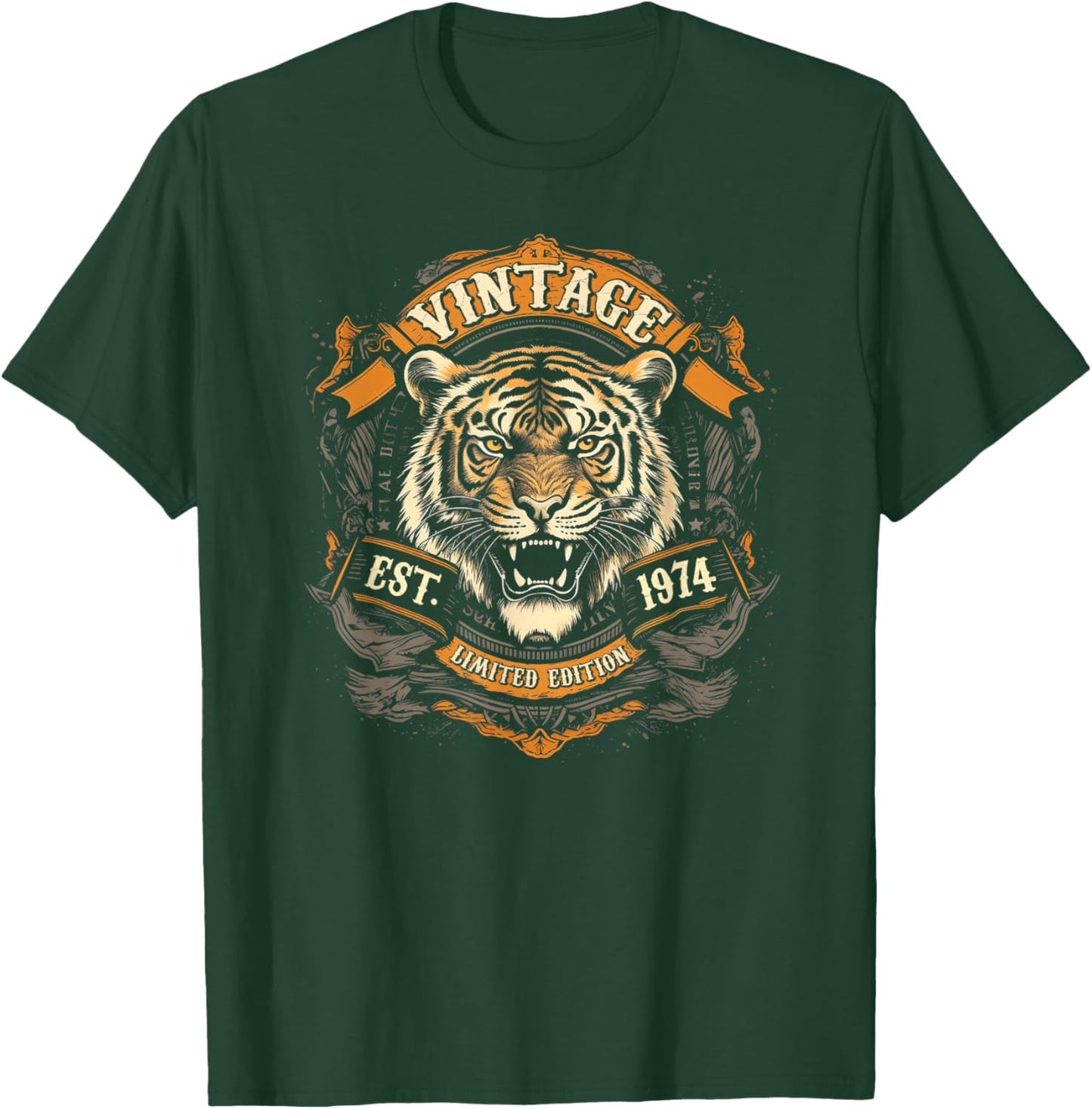 Vintage Born In 1974 Classic Tiger 52nd Birthday T-Shirt - T-Shirt | Forest