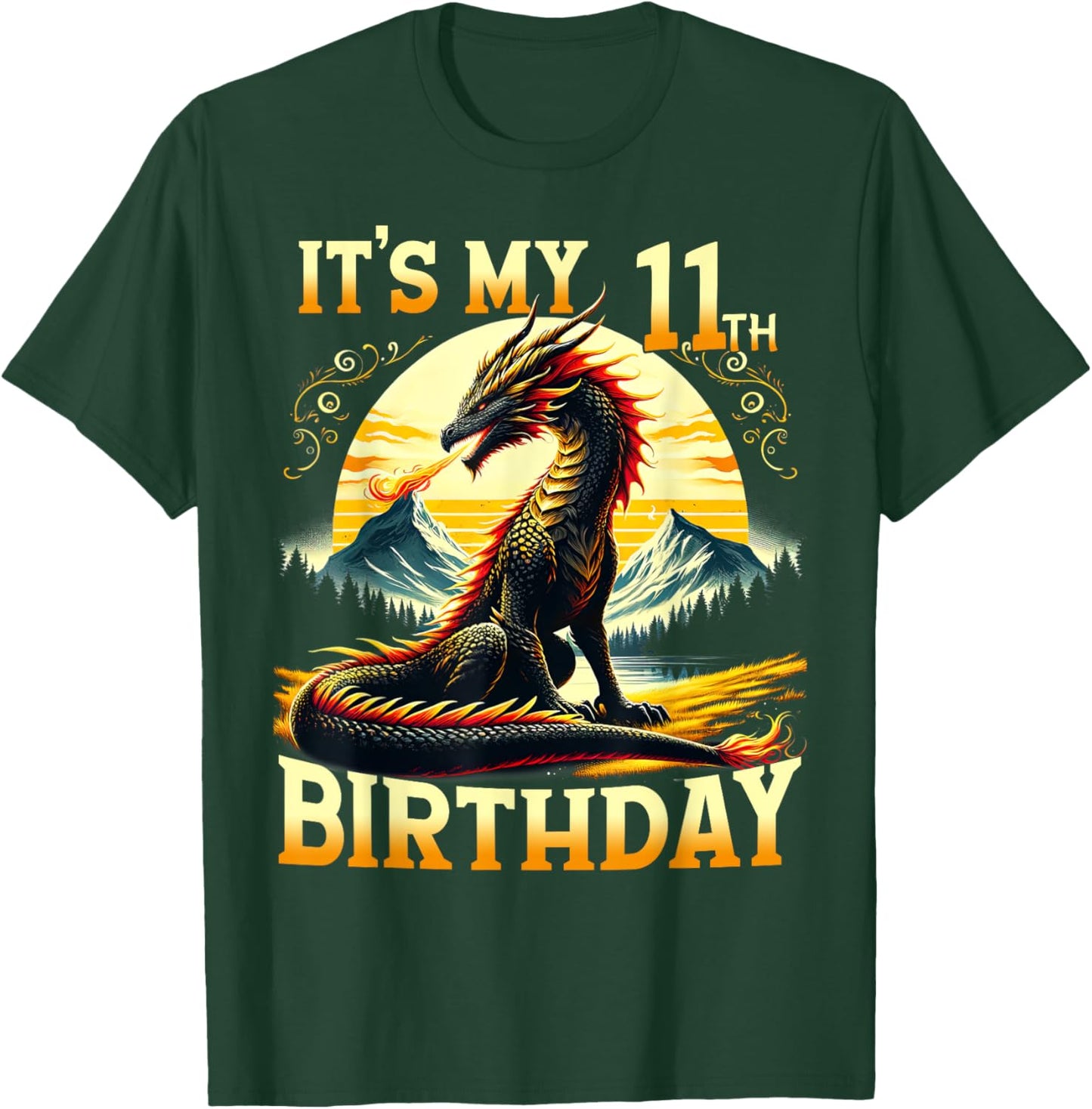 It's My 11th Birthday Dragon 11 Birthday 11 Year Old Boy T-Shirt - T-Shirt | Forest