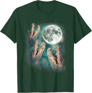 Three Gators Howl At Moon | Magical Animal Wild 3 Crocodile T-Shirt - T-Shirt | Forest