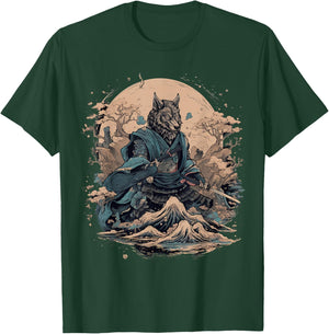 Vintage Japanese Art Samurai Wolf T-Shirt - T-Shirt | Forest