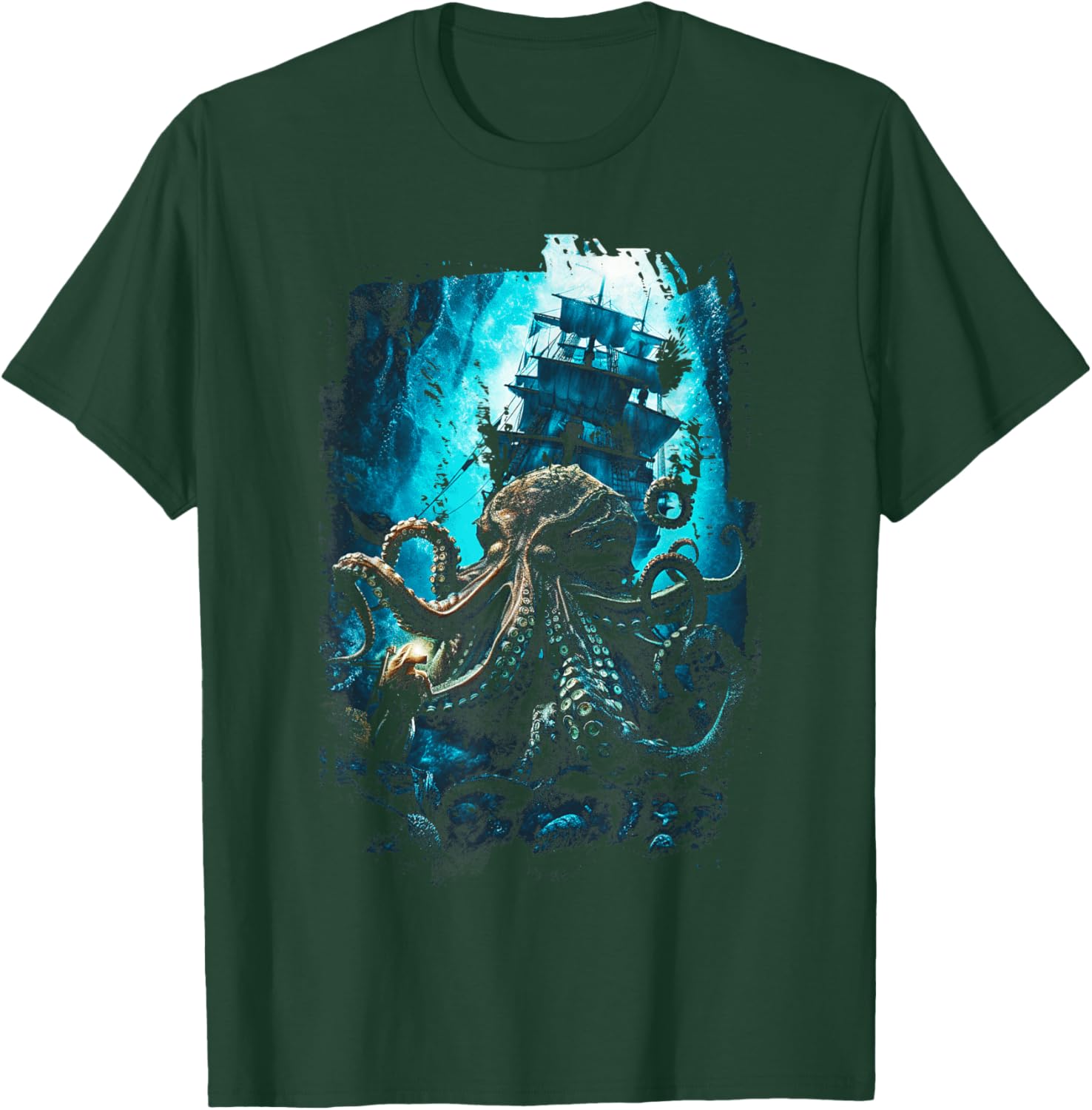 Giant Octopus Pirate Ship Vintage Kraken Sailing Squid T-Shirt - T-Shirt | Forest