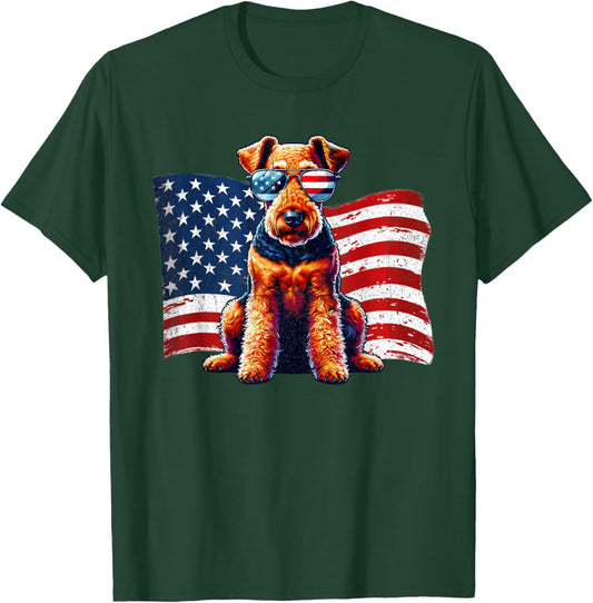Vintage Airedale Terrier American Flag Sunglasses Patriotic T-Shirt - T-Shirt | Forest