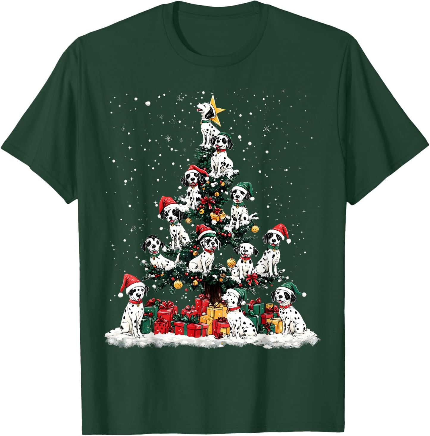 Dalmatian Christmas Tree Dog Santa Xmas Merry Dogmas Men Women Kids T-Shirt - T-Shirt | Forest