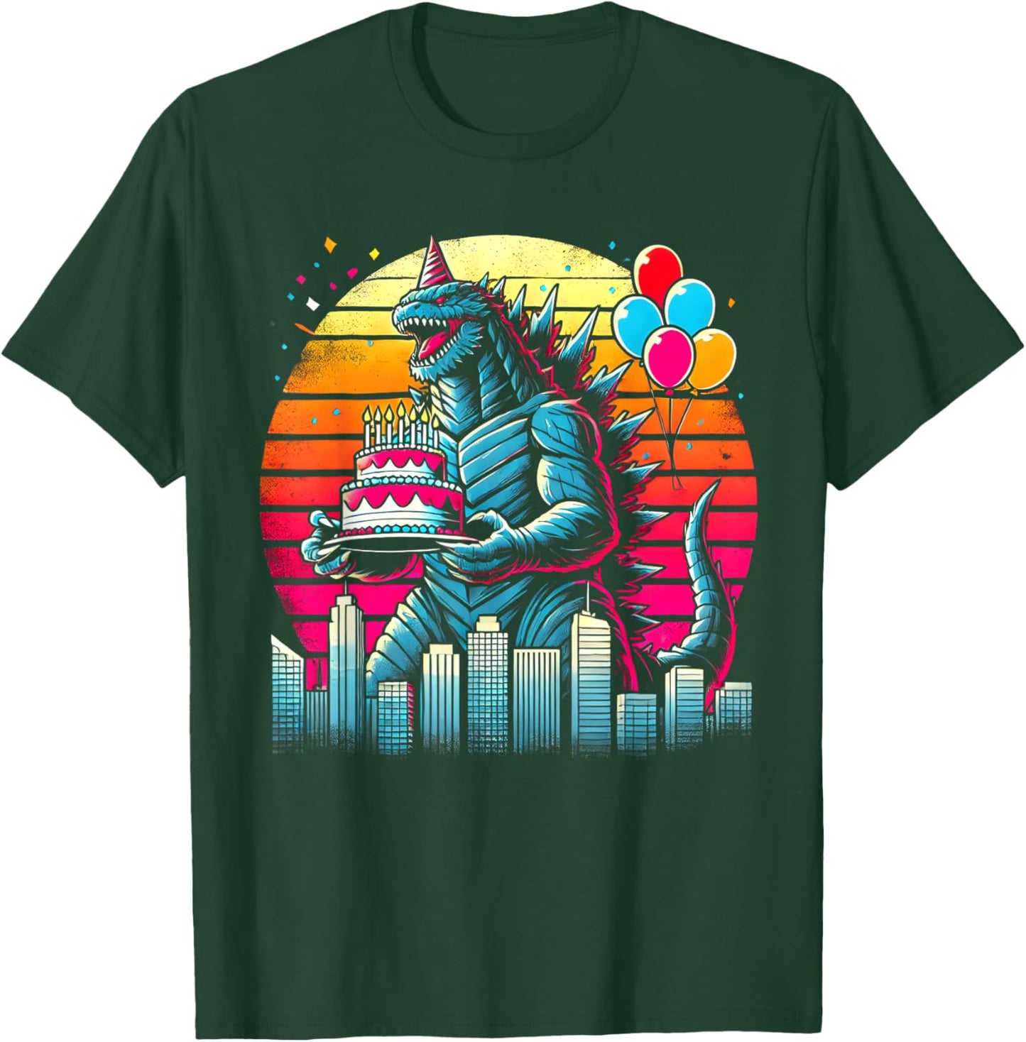 Kaiju Balloon And Cake Funny Japanese Monster Lover Birthday T-Shirt - T-Shirt | Forest
