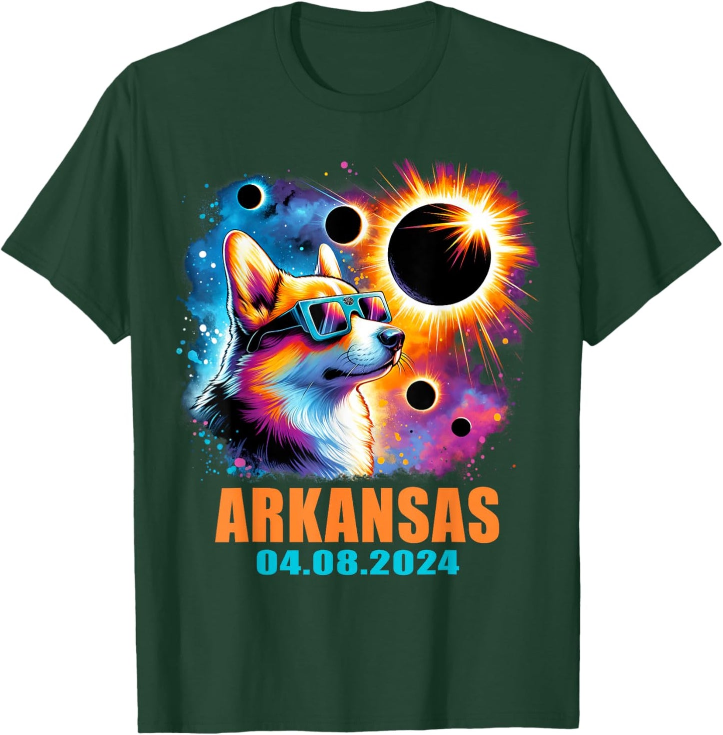 Totality Total Solar Eclipse 2024 Arkansas Corgi Dog Women Kids T-Shirt - T-Shirt | Forest