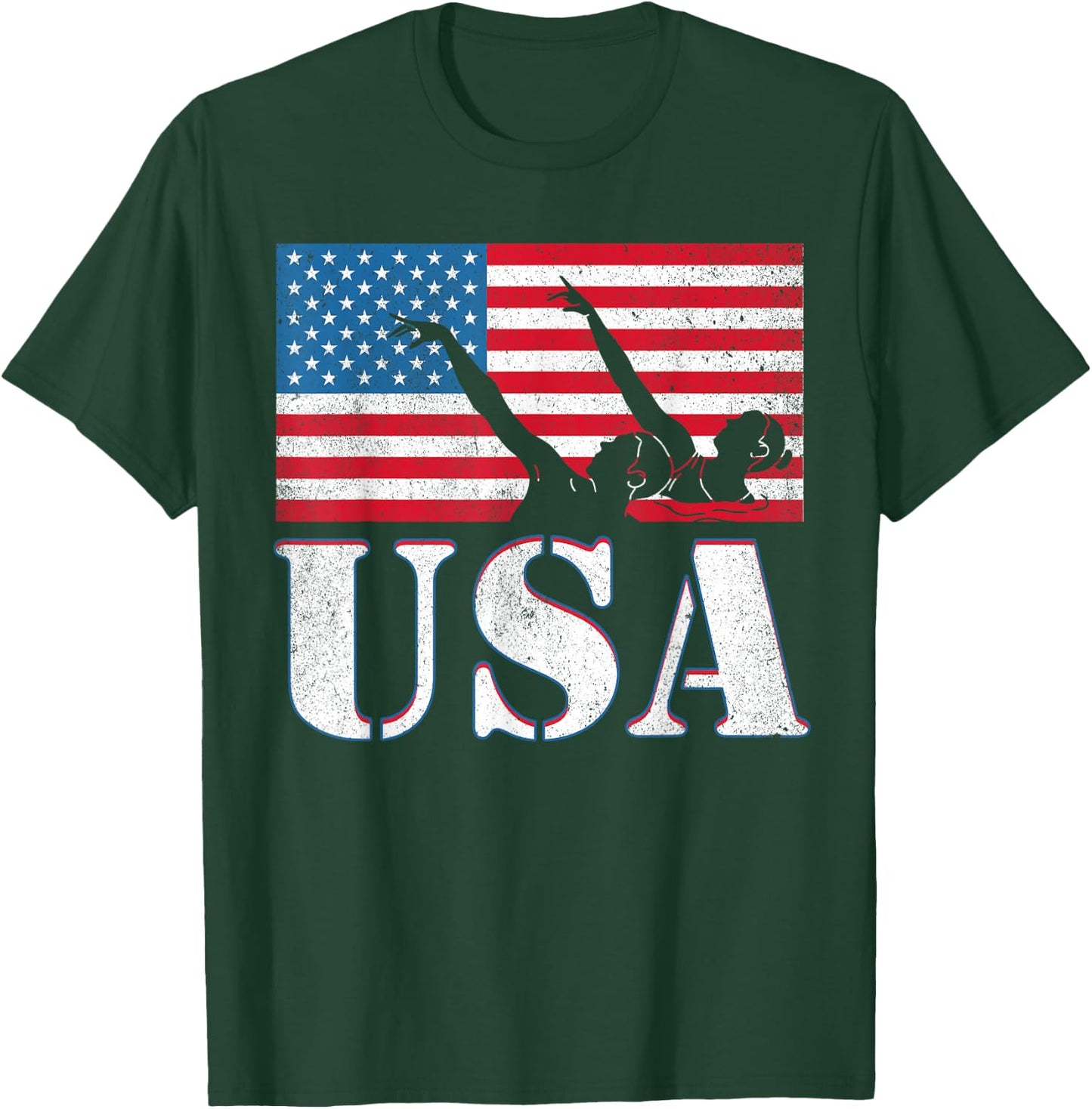 USA artistic swimming team American flag heart US Swim Aqua T-Shirt - T-Shirt | Forest