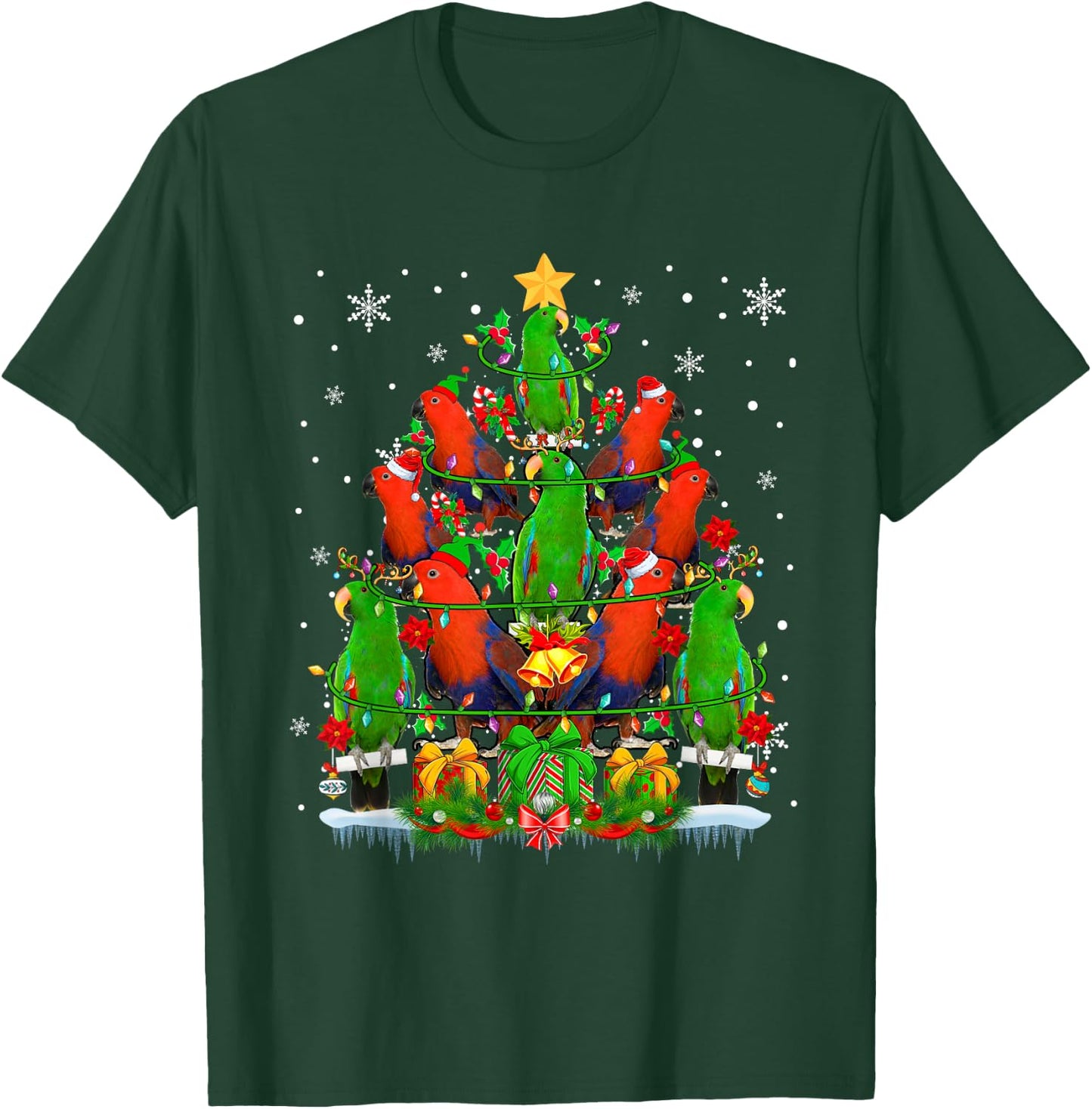 Santa Reindeer Elf Eclectus Parrots Christmas Tree Lover T-Shirt - T-Shirt | Forest