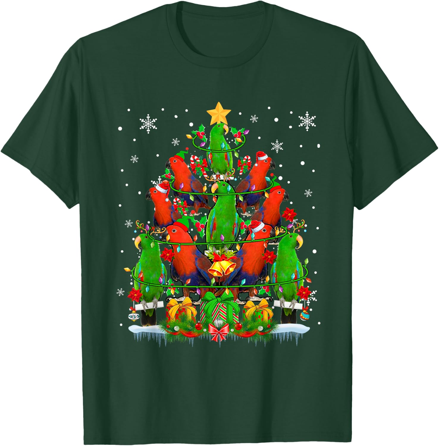 Santa Reindeer Elf Eclectus Parrots Christmas Tree Lover T-Shirt - T-Shirt | Forest