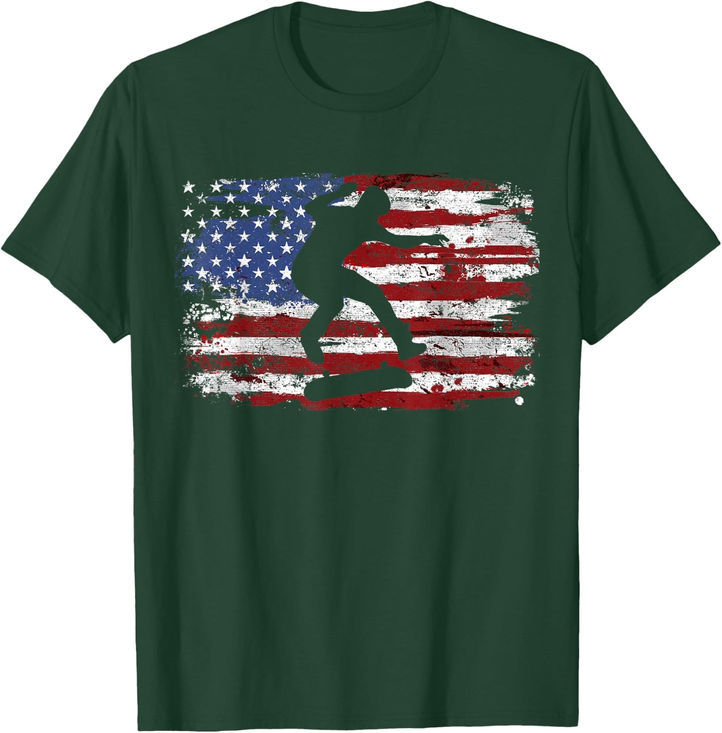Skateboard Vintage USA Flag T-Shirt - T-Shirt | Forest