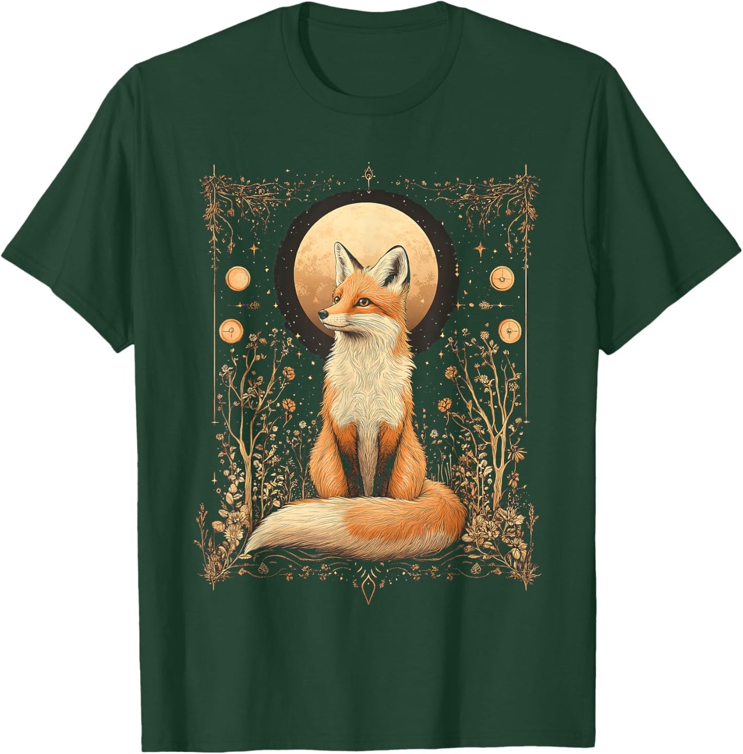 Mystic Moon and Moonphase Fox Mystical Flowers Aesthetic T-Shirt - T-Shirt | Forest