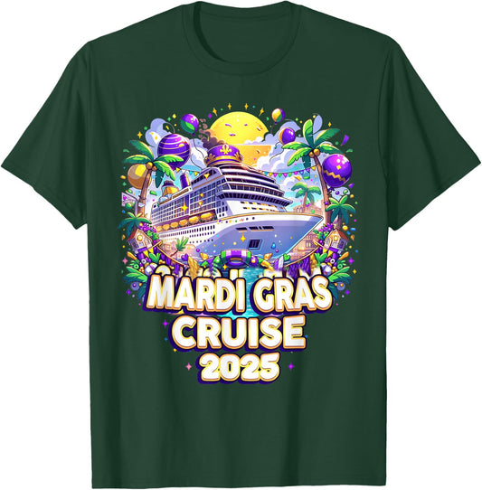 Mardi Gras Cruise Crew 2025 Family Matching Trip New Orleans T-Shirt - T-Shirt | Forest
