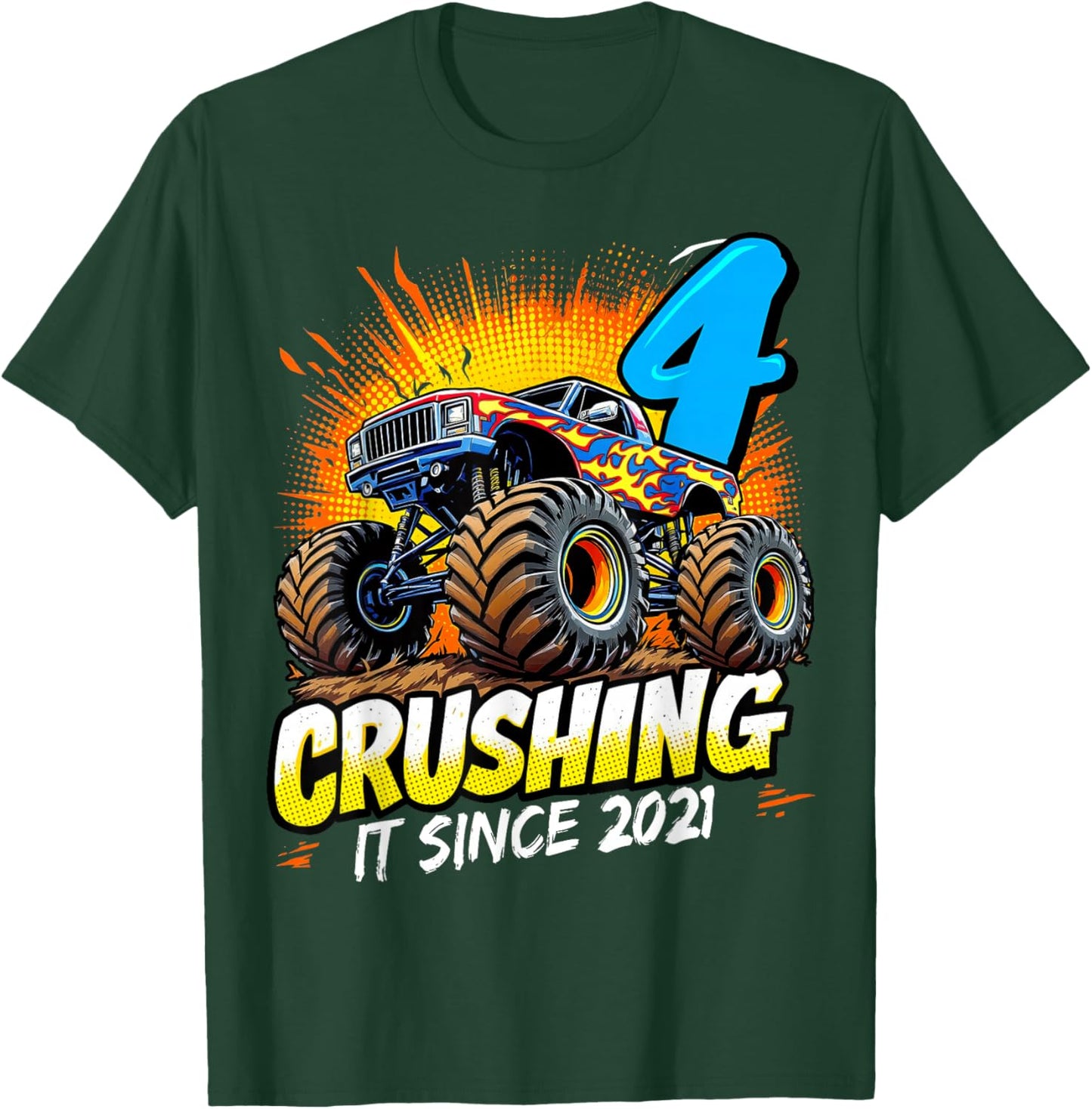 Birthday Monster Truck 4 year Old Boys 4th Party Born 2021 T-Shirt - T-Shirt | Forest