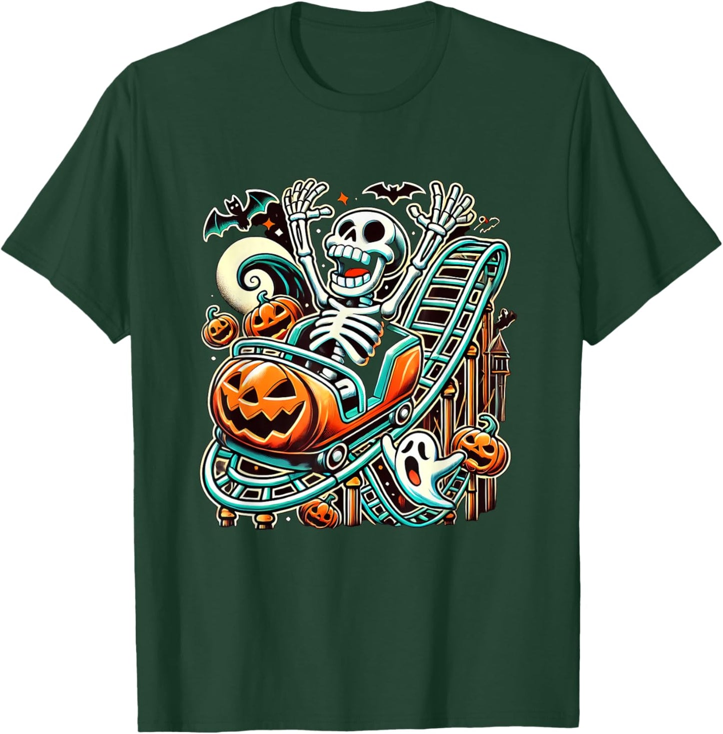 Halloween Skeleton Roller Coaster T-Shirt - T-Shirt | Forest