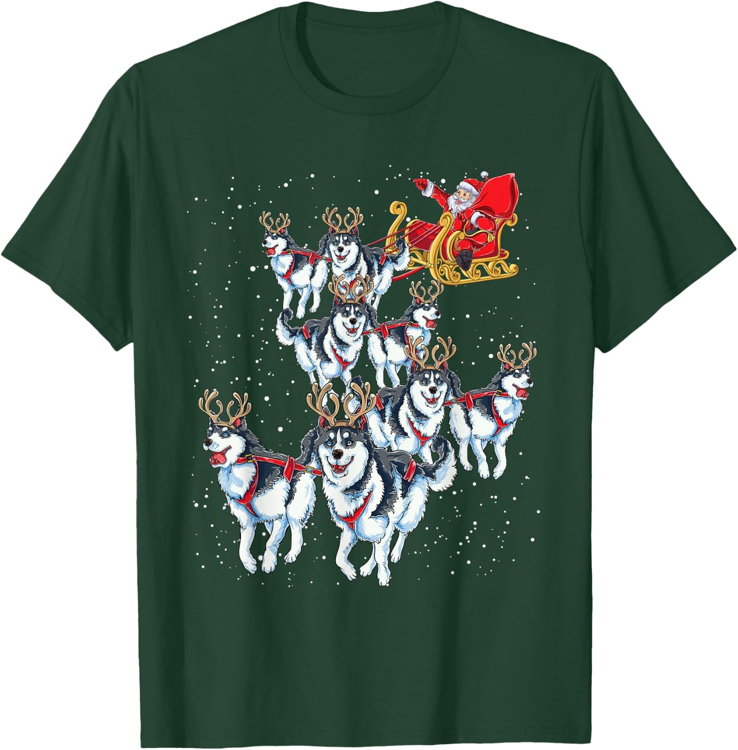 Funny Santa Sleigh with Husky Reindeer - Christmas Dog Women Kids T-Shirt - T-Shirt | Forest