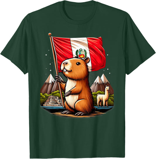 Peruvian Capybara Peru Flag - Ronsoco Fiestas Patrias T-Shirt - T-Shirt | Forest