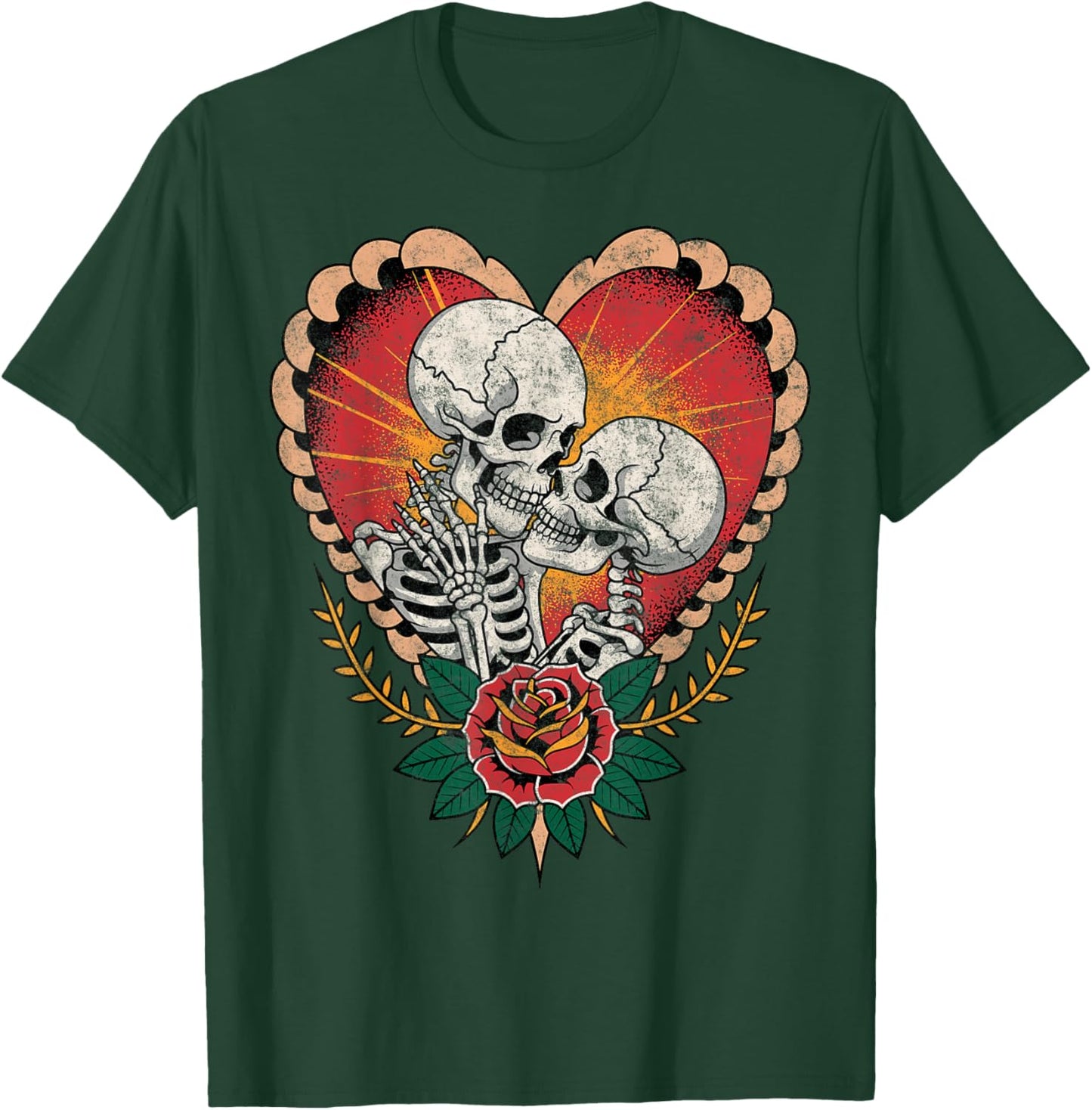 Couple Skeletons American Traditional Old School Tattoo Ink T-Shirt - T-Shirt | Forest