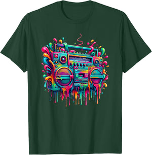 Dripping Paint Boombox Old School 80s Music Hip Hop T-Shirt - T-Shirt | Forest