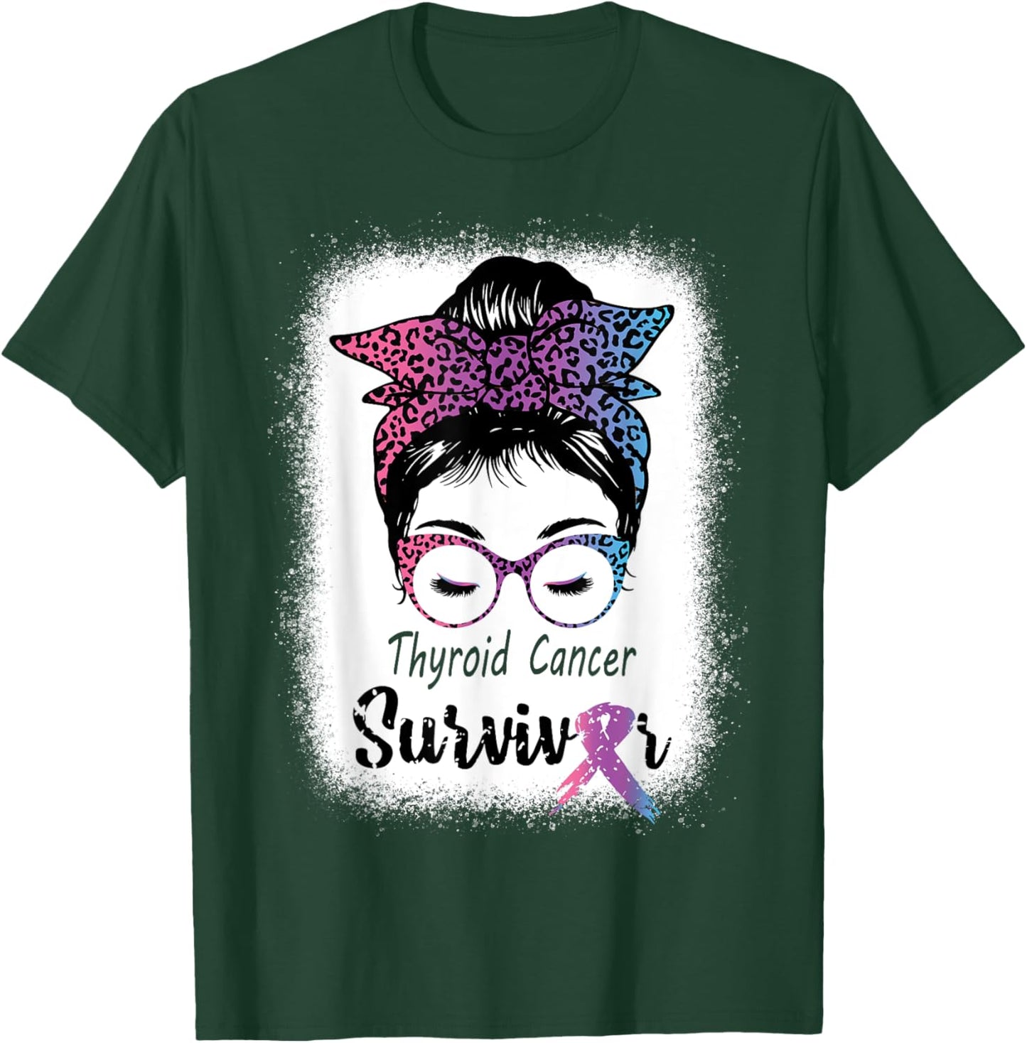 Thyroid Cancer Survivor Awareness Messy Bun Mom Teal ribbon T-Shirt - T-Shirt | Forest