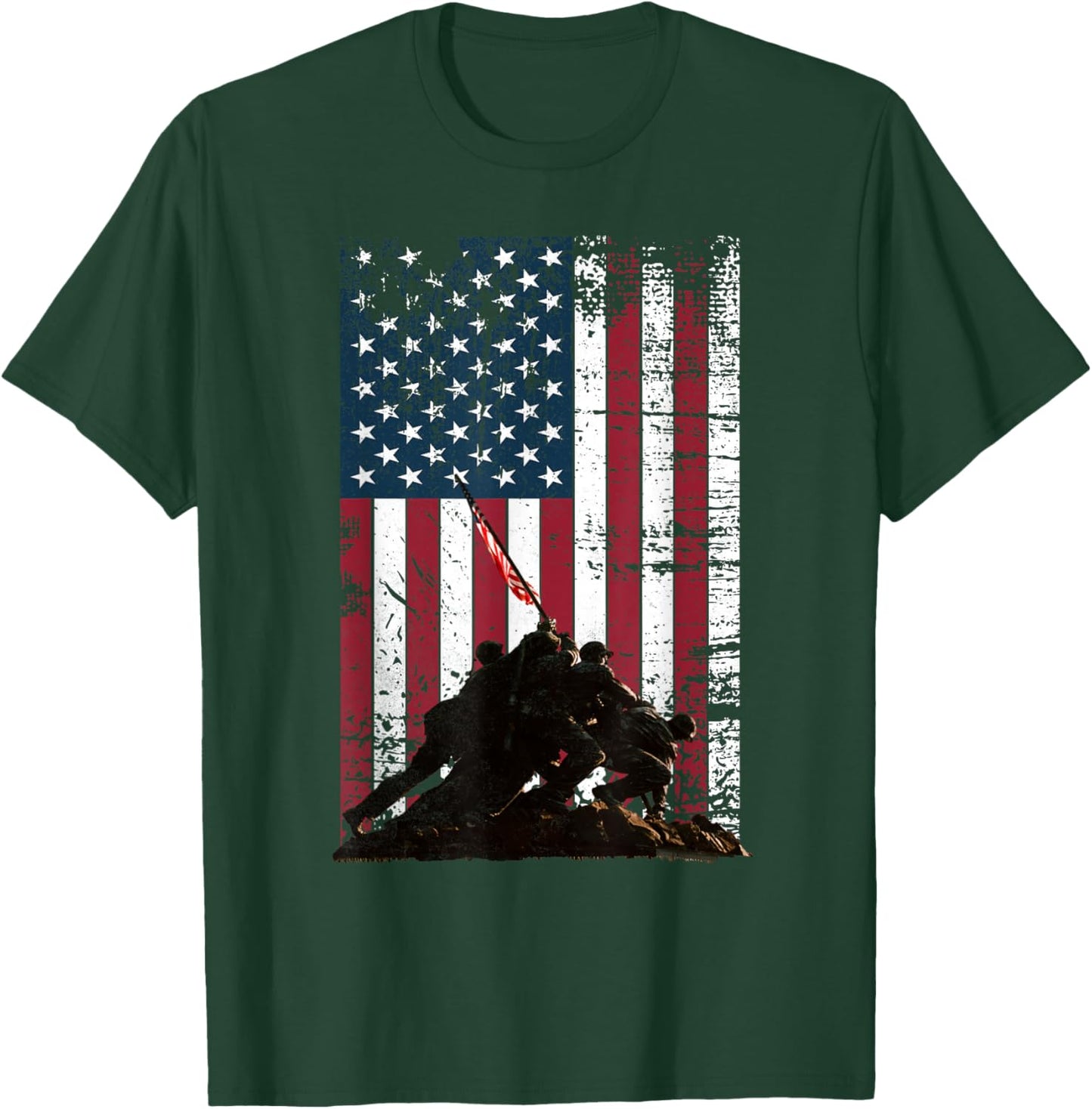 Iwo Jima Flag Raising Distressed US Flag WWII Veterans T-Shirt - T-Shirt | Forest