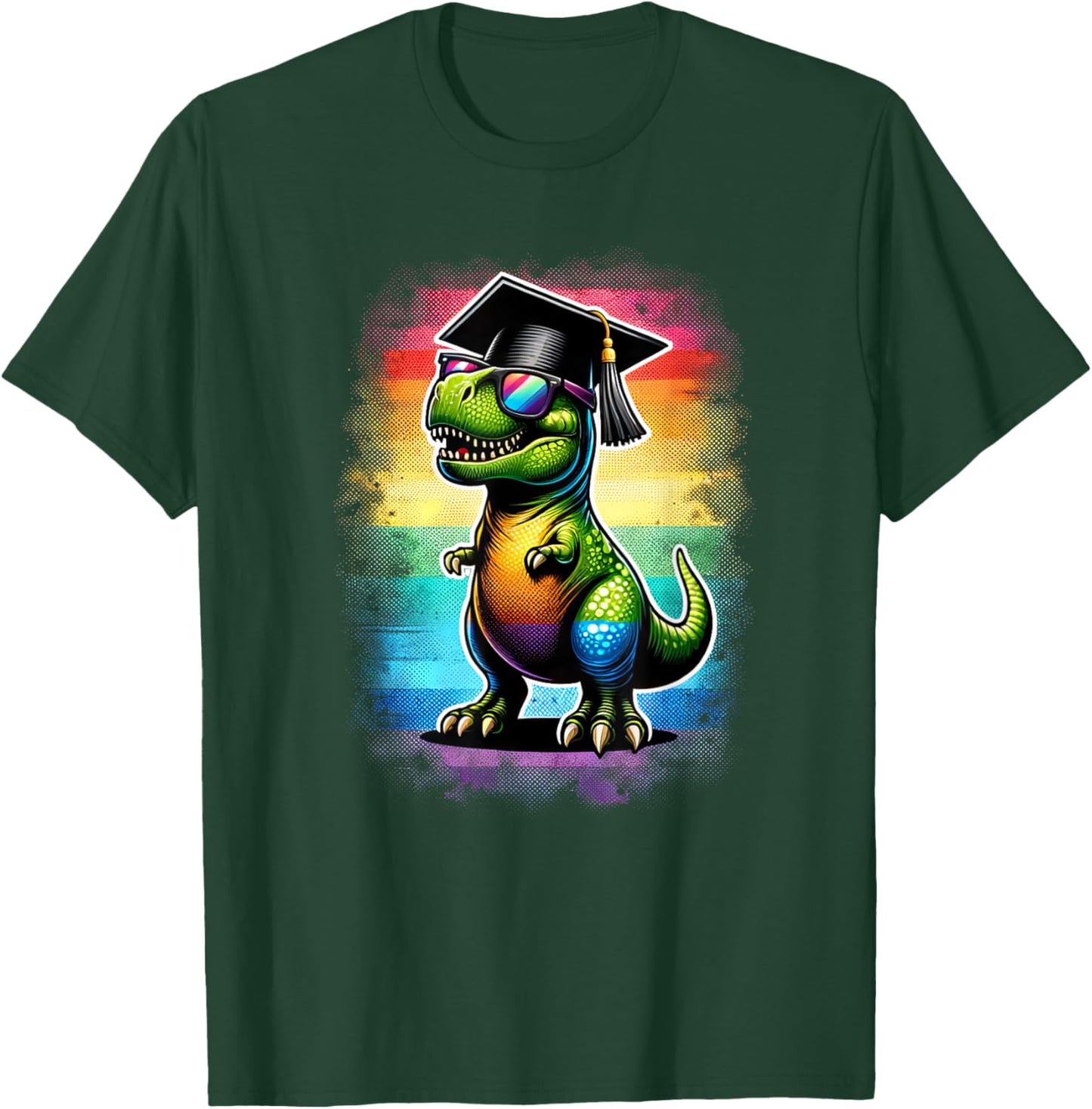 Dinosaur T Rex Wearing Graduation Cap Class Of 2024 Colorful T-Shirt - T-Shirt | Forest