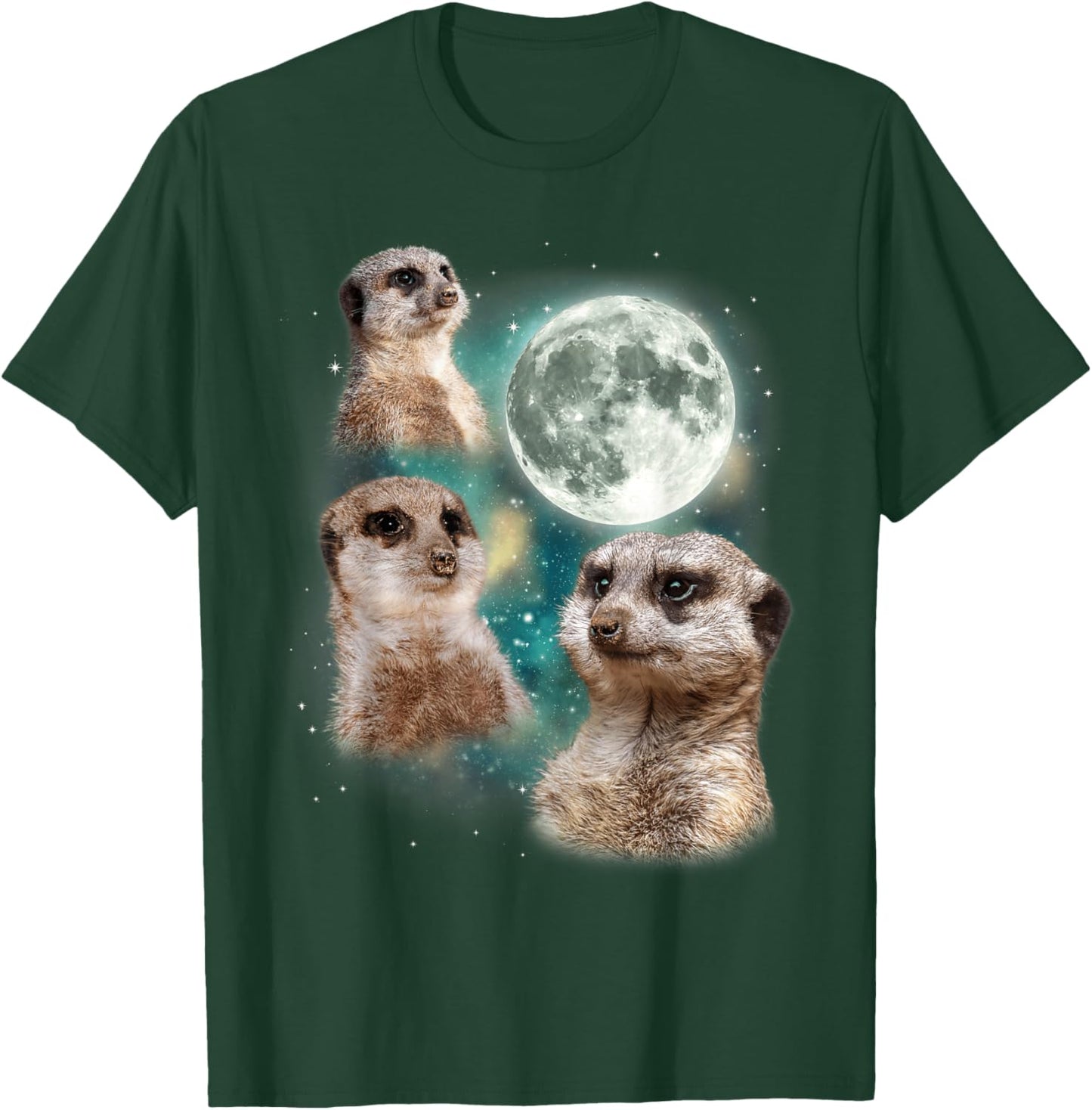 Three Meerkats Moon | African Desert Wildlife Parody T-Shirt - T-Shirt | Forest