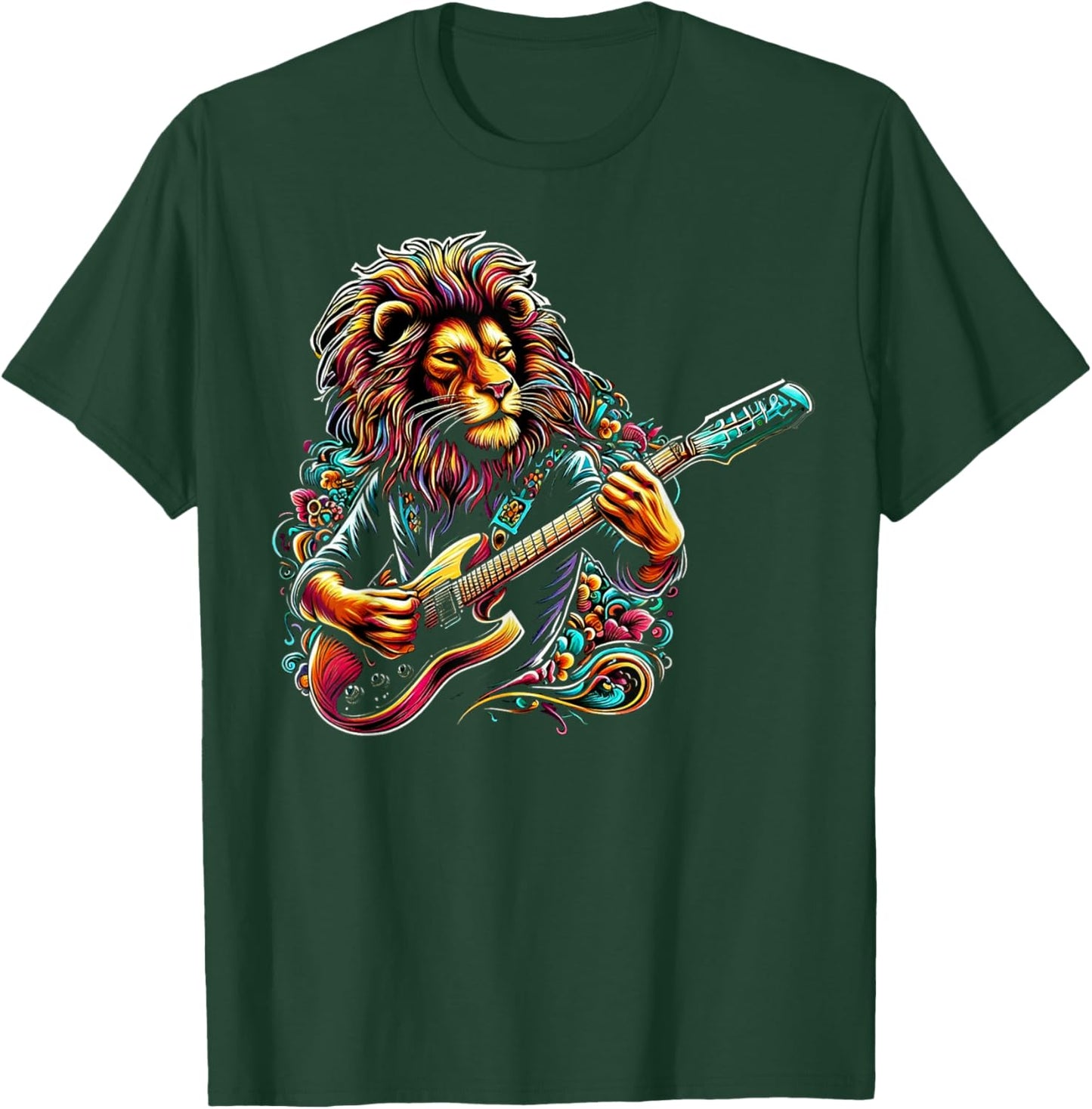 Lion Man Rock on Playing Guitar Music Vintage Guitarist T-Shirt - T-Shirt | Forest