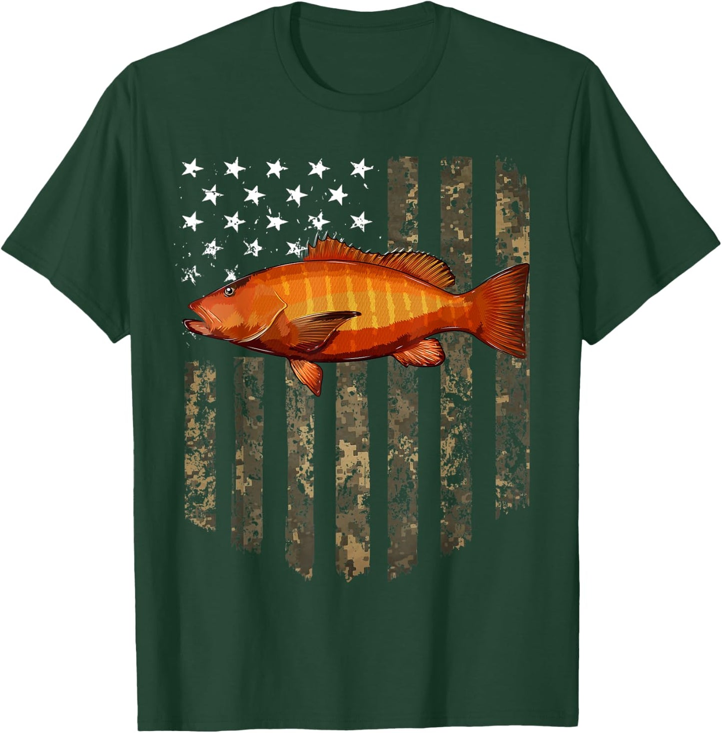 Camo American Flag Cubera Snapper Fishing 4th Of July Men T-Shirt - T-Shirt | Forest