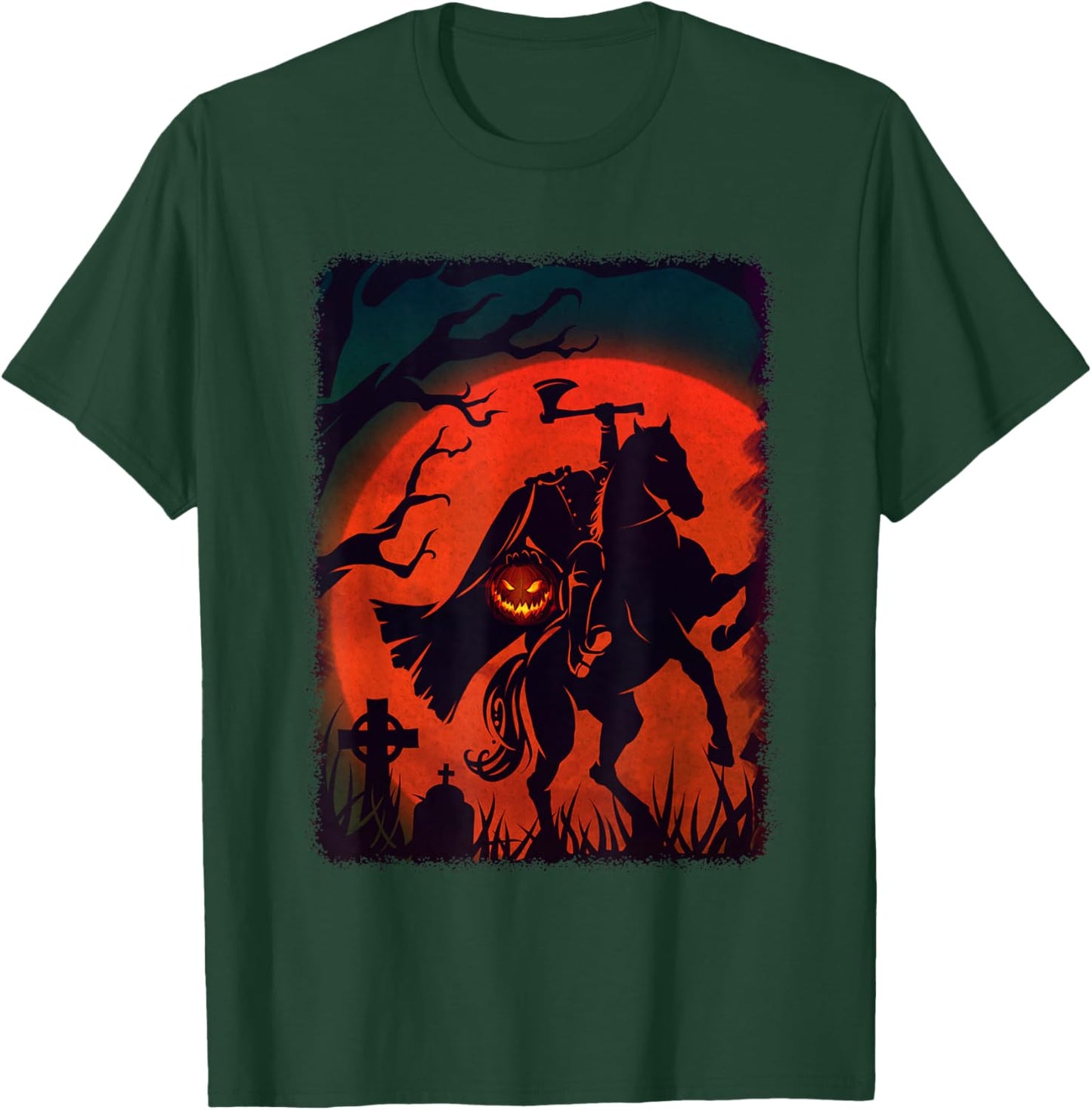 Halloween Scary Pumpkin Headless Horseman Horse Riding Lover T-Shirt - T-Shirt | Forest