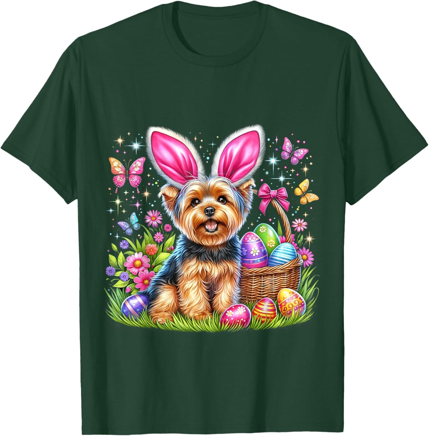 Cute Bunny Yorkshire Terrier Dog Easter Eggs Basket Men Women Kids T-Shirt - T-Shirt | Forest