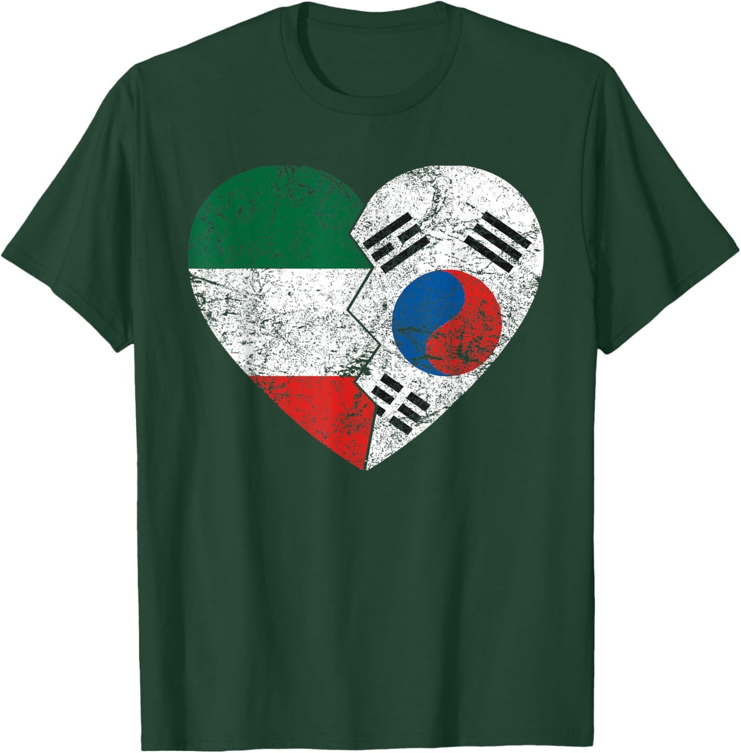 South Korean Italian Flags Heart | Italy South Korea Roots T-Shirt - T-Shirt | Forest