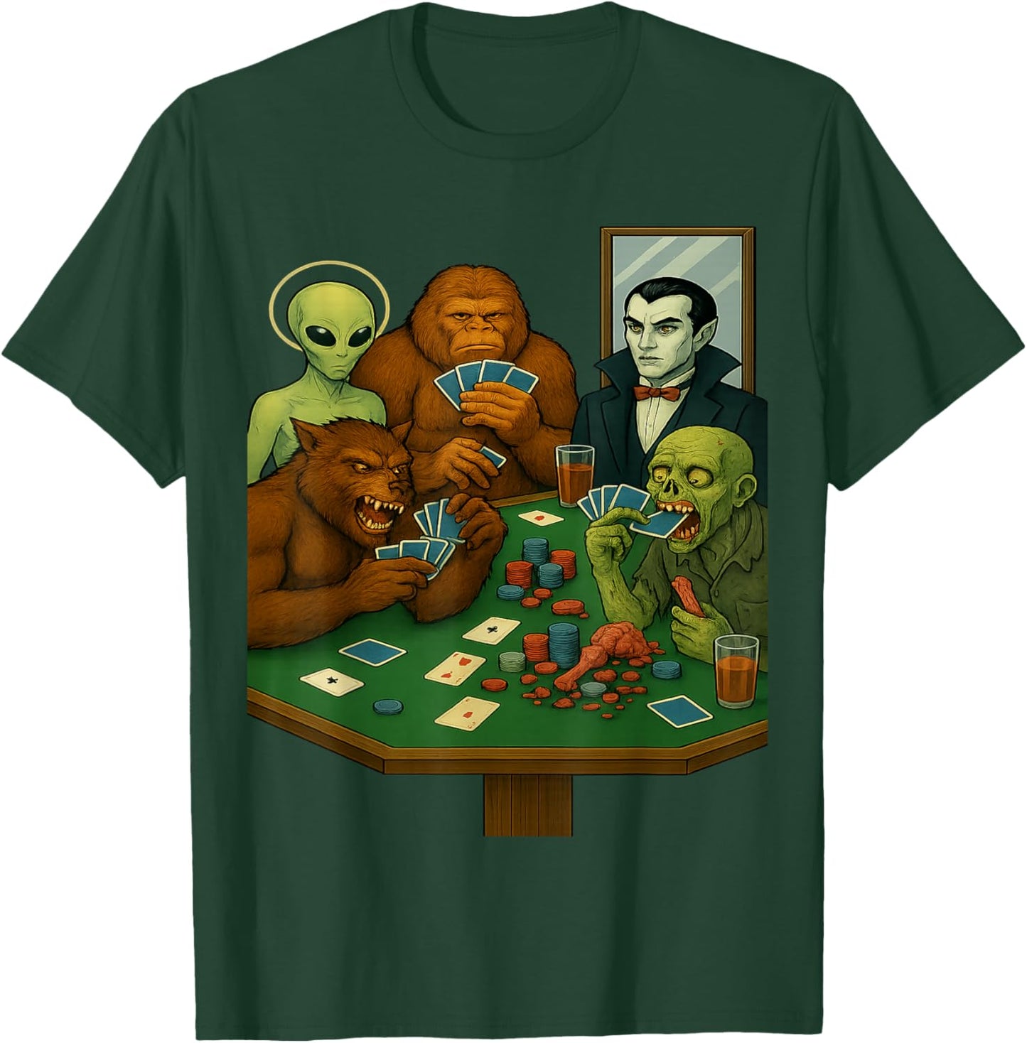 Sasquatch Alien Monsters Playing Cards Poker Funny T-Shirt - T-Shirt | Forest