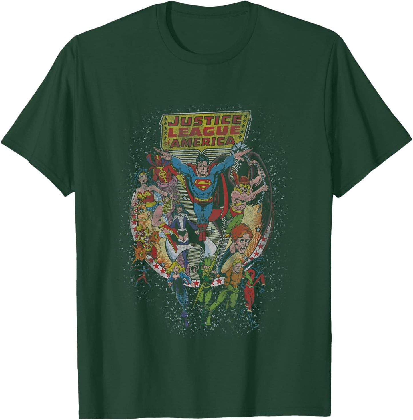 Kids DC Comics Justice League Group Shot Distressed Poster T-Shirt - T-Shirt | Forest