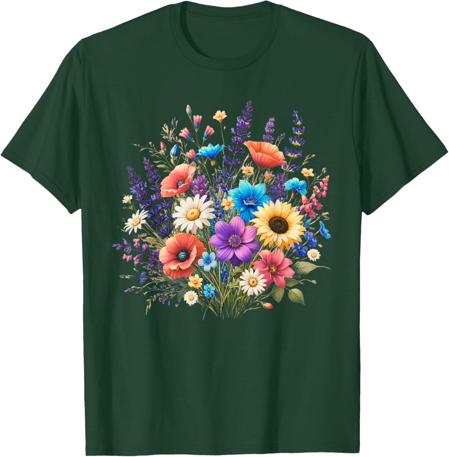 Wildflowers Flower Lover Floral Daisy Sunflower Botanical T-Shirt - T-Shirt | Forest