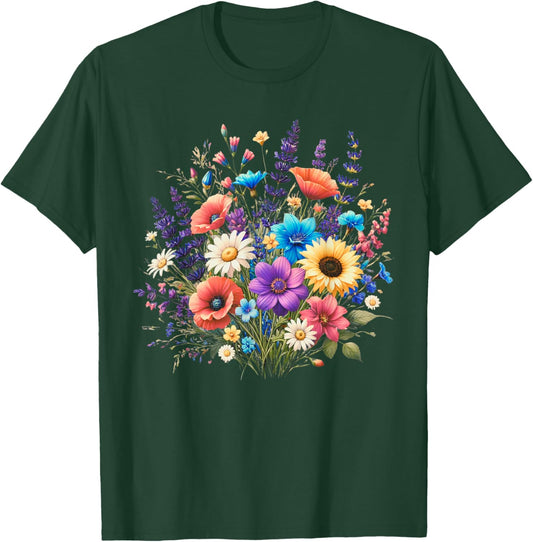 Wildflowers Flower Lover Floral Daisy Sunflower Botanical T-Shirt - T-Shirt | Forest
