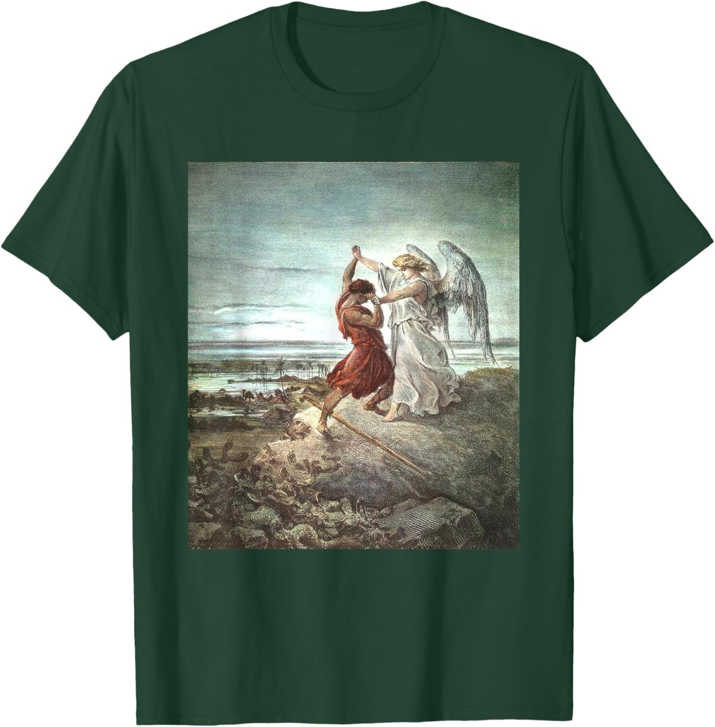 Jacob Wrestling With The Angel - -Adults, Black, Small T-Shirt - T-Shirt | Forest