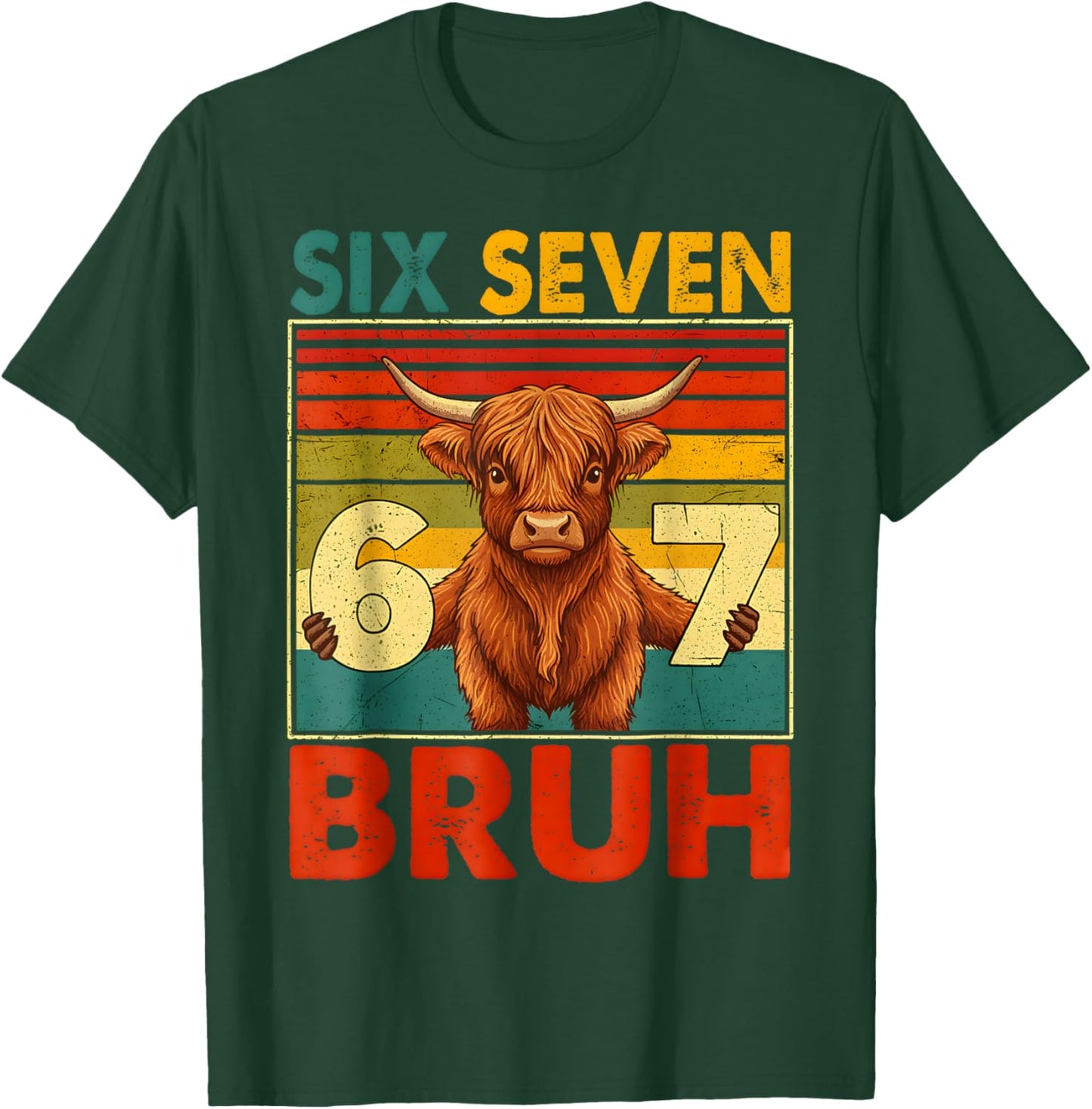 Retro 67 Meme Cow Funny Six Seven Bruh Cows for Kids Boys T-Shirt - T-Shirt | Forest