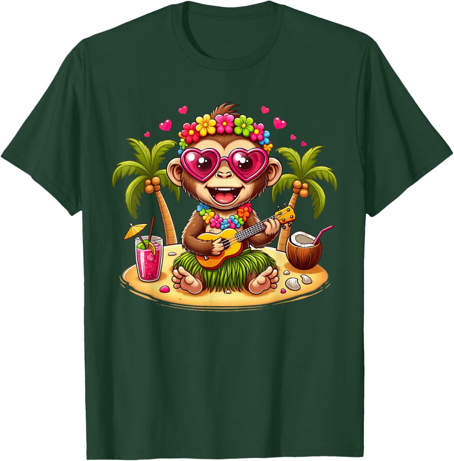 Funny Monkey Hawaiian Costume Kids Summer Vacation Monkey T-Shirt - T-Shirt | Forest