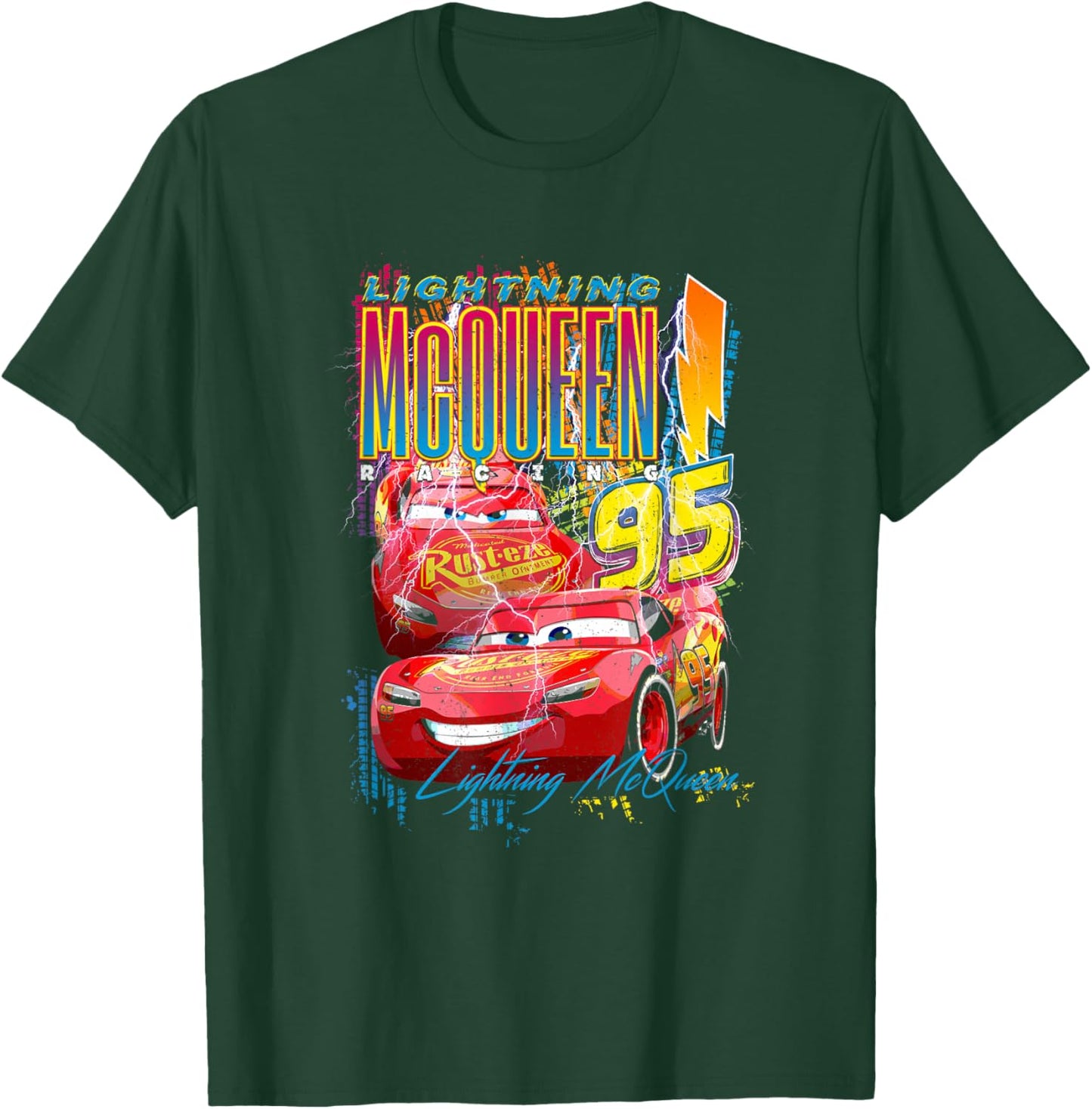 Disney Pixar Cars Lightning McQueen Racing Thunder Poster T-Shirt - T-Shirt | Forest