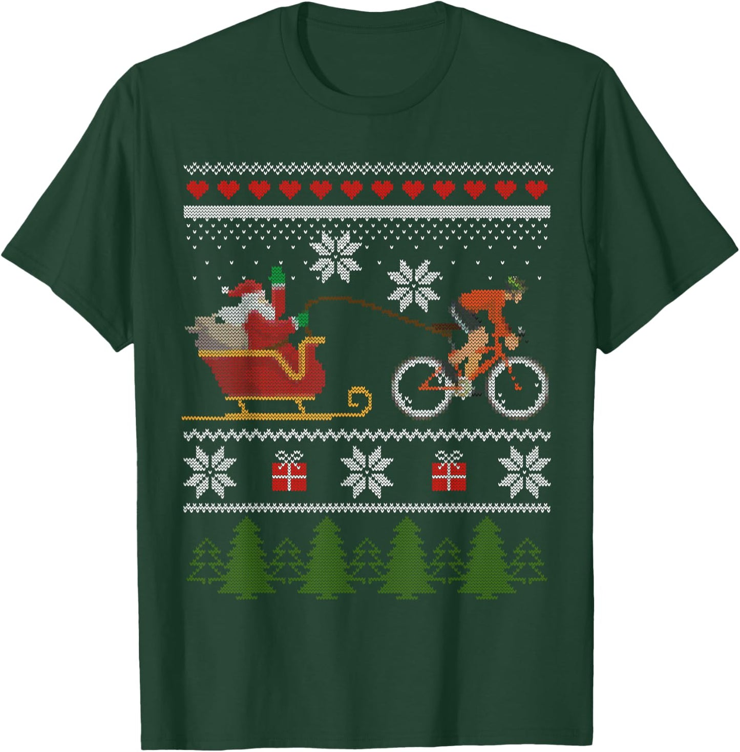 Santa Sleigh Bike Sledding Christmas Gift Cycling T Shirt T-Shirt - T-Shirt | Forest