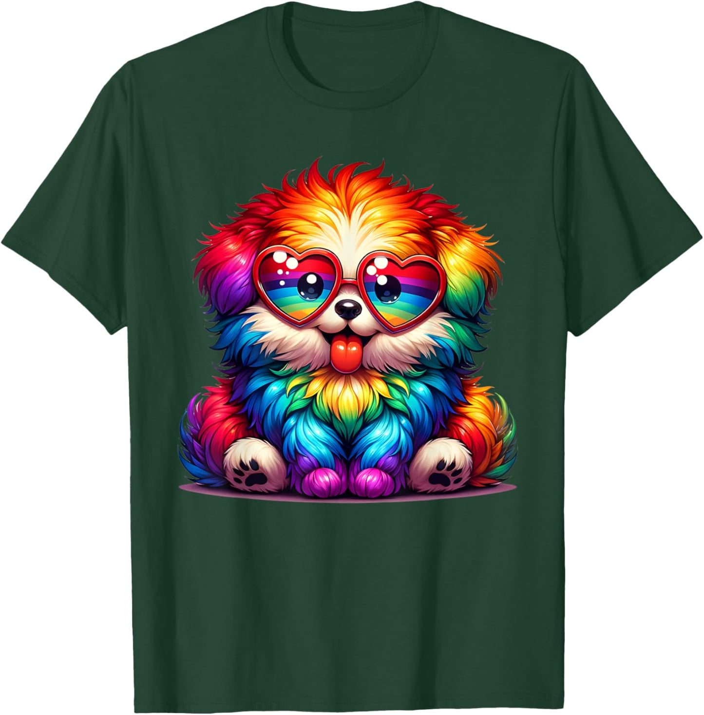 Rainbow Cute Dog Wearing Glasses Heart Puppy Love Dog Funny Men Women Kids T-Shirt - T-Shirt | Forest