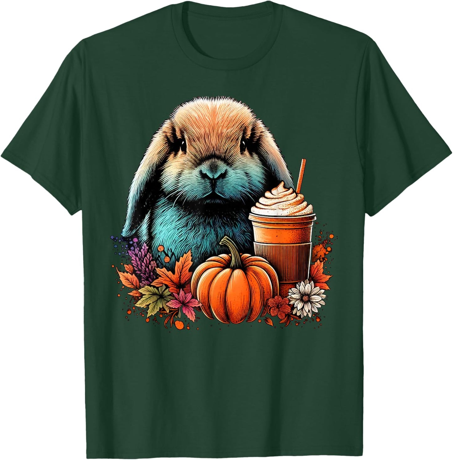 Holland Lop Rabbit Pumpkin Spice Latte Lovers Bunny Autumn T-Shirt - T-Shirt | Forest