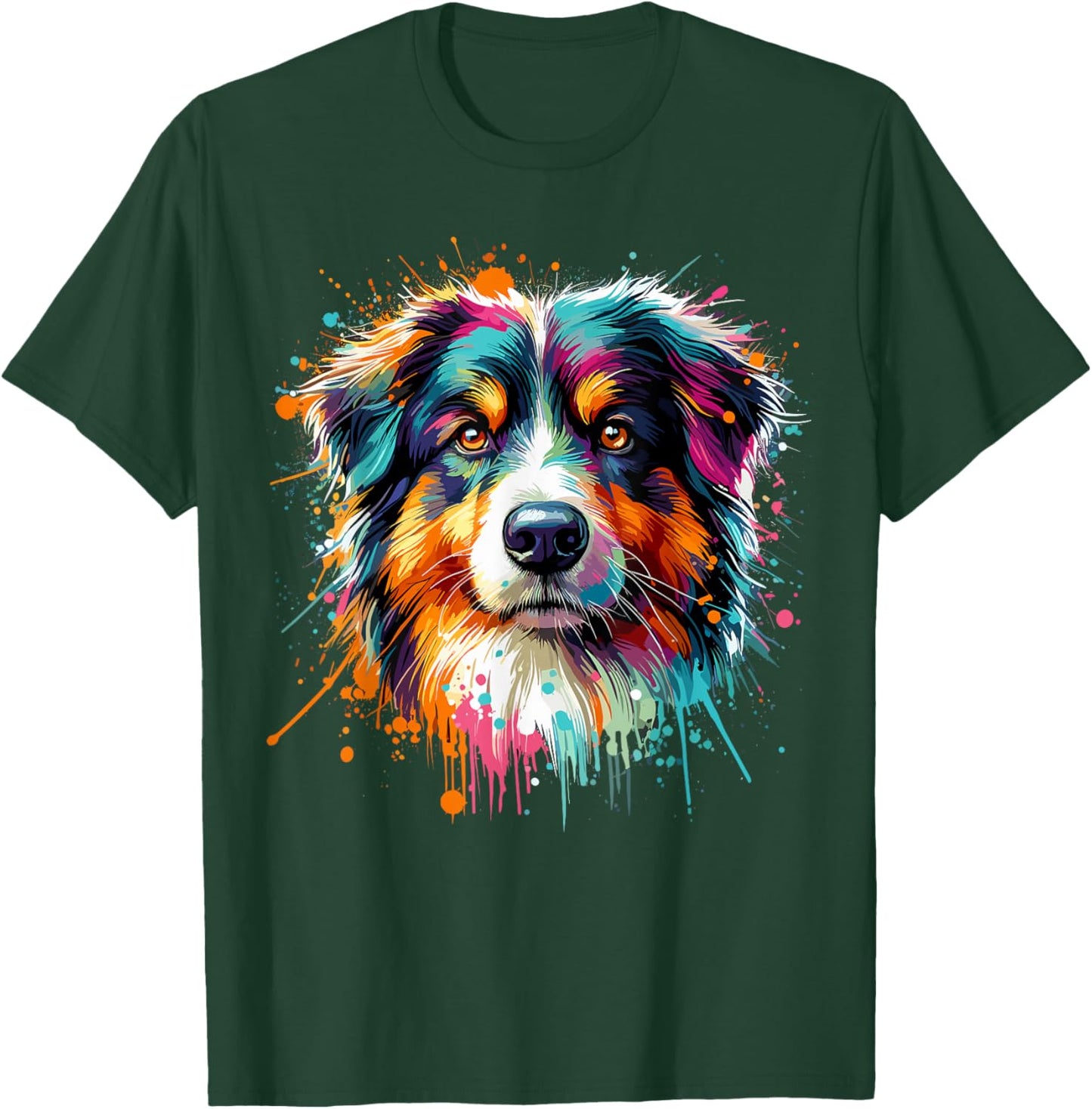 Aussie Splash Art Colorful Australian Shepherd T-Shirt - T-Shirt | Forest