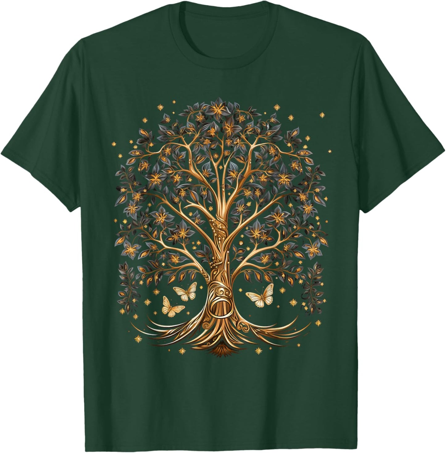 Fall Autumn falling leaves with Tree and Butterfly T-Shirt - T-Shirt | Forest