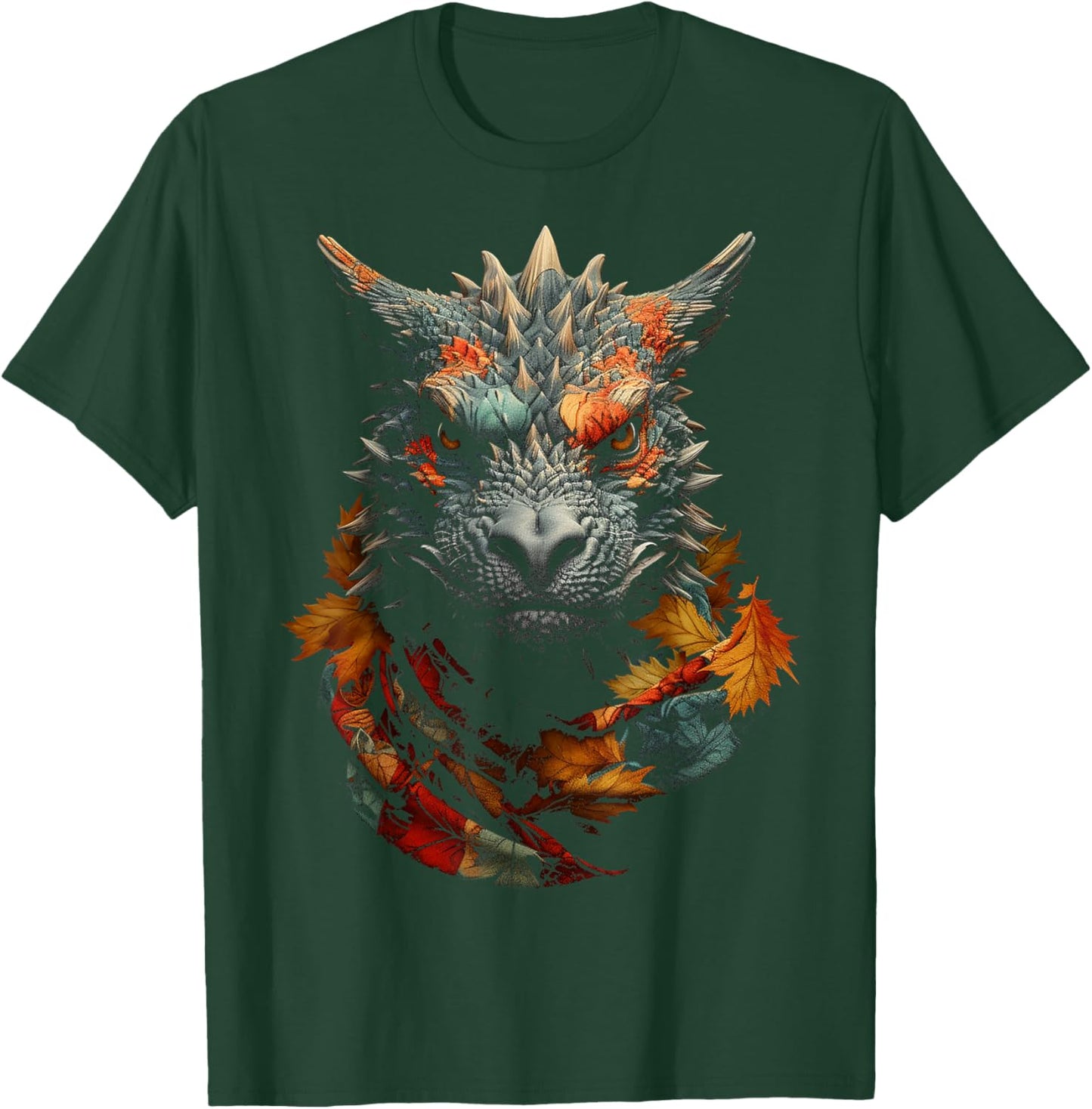 Dragon Autumn Leaves Animal Portrait Art Graphic Dragon T-Shirt - T-Shirt | Forest