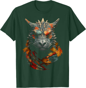 Dragon Autumn Leaves Animal Portrait Art Graphic Dragon T-Shirt - T-Shirt | Forest